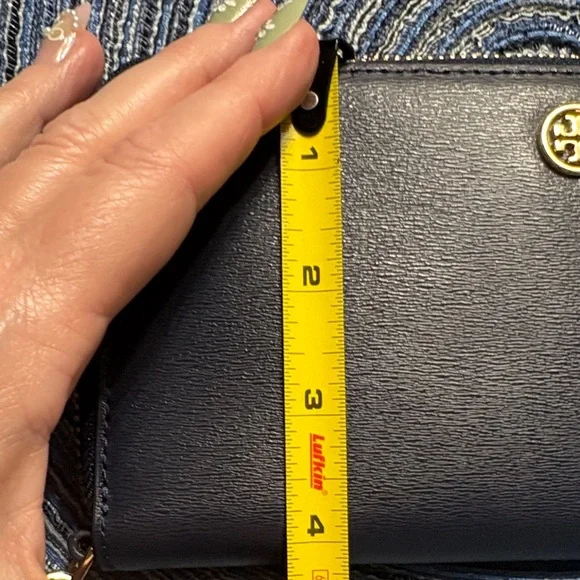 Tory Burch Navy Blue Wristlet with Gold Emblem - Picture 6 of 6